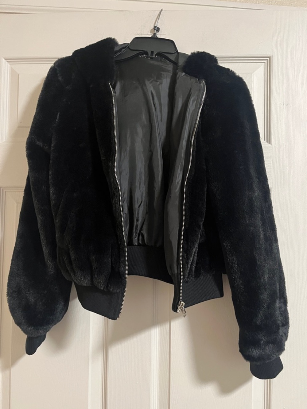 Black Faux Fur Bomber Jacket - Women